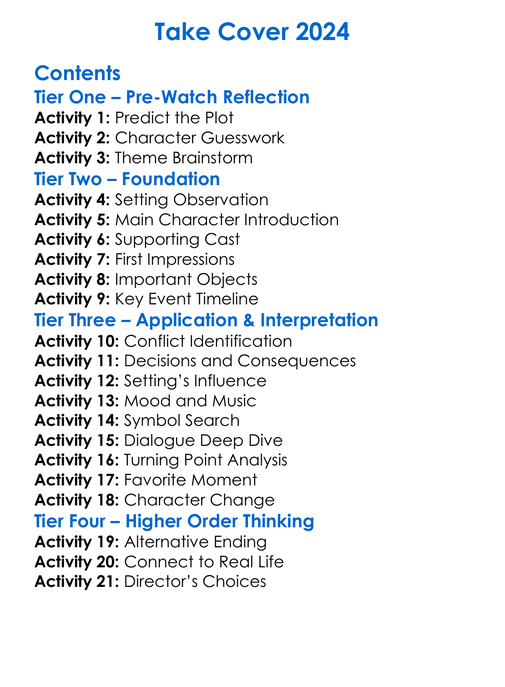 Take Cover 2024 Worksheet Activity Booklet