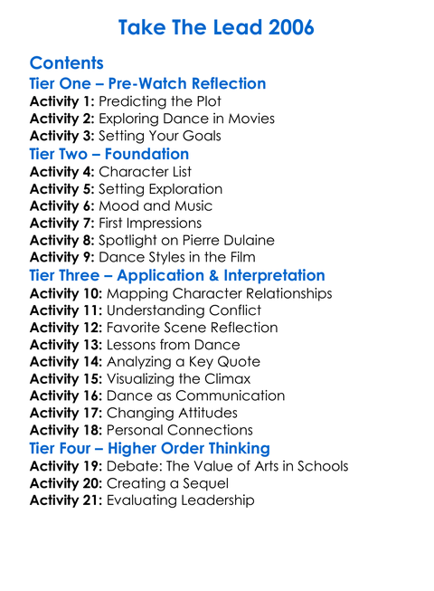 Take The Lead 2006 Worksheet Activity Booklet