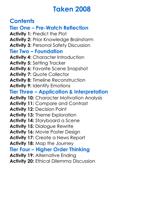 Taken 2008 Worksheet Activity Booklet