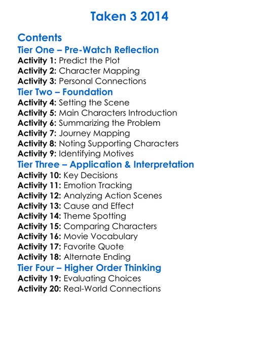 Taken 3 2014 Worksheet Activity Booklet