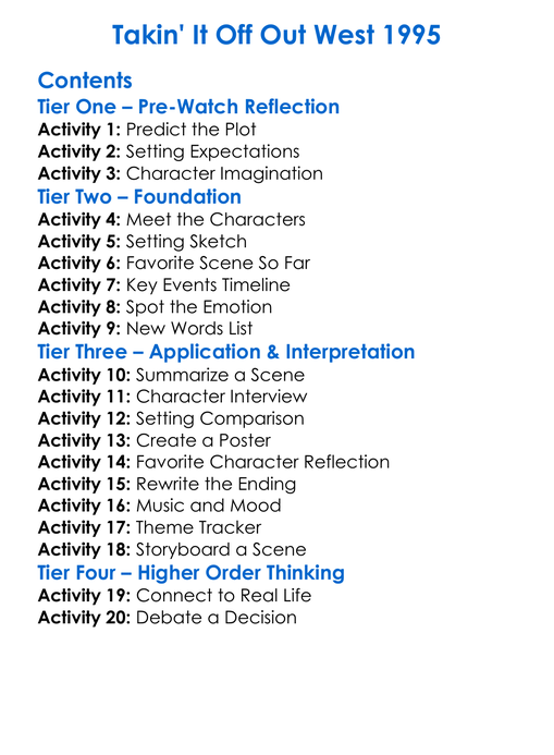 Takin It Off Out West 1995 Worksheet Activity Booklet