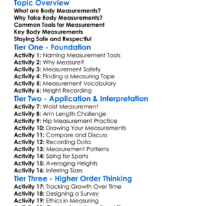 Taking Body Measurements Worksheet Activity Booklet
