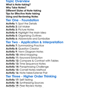 Taking Notes Worksheet Activity Booklet