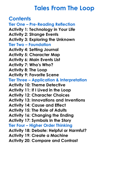 Tales From The Loop Worksheet Activity Booklet