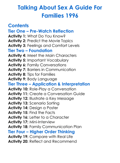 Talking About Sex A Guide For Families 1996 Worksheet Activity Booklet