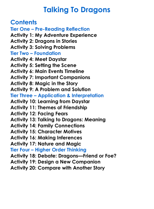 Talking To Dragons Worksheet Activity Booklet