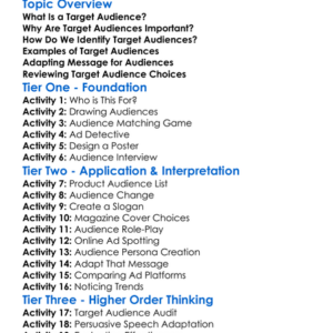 Target Audiences Worksheet Activity Booklet
