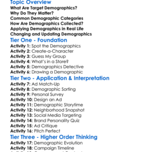 Target Demographics Worksheet Activity Booklet