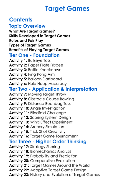 Target Games Worksheet Activity Booklet