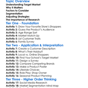 Target Market Identification Worksheet Activity Booklet