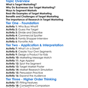 Target Marketing Worksheet Activity Booklet