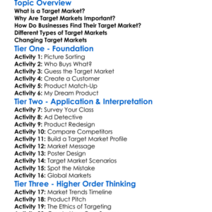 Target Markets Worksheet Activity Booklet