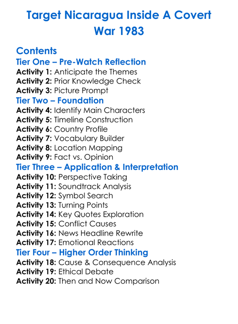 Target Nicaragua Inside A Covert War 1983 Worksheet Activity Booklet