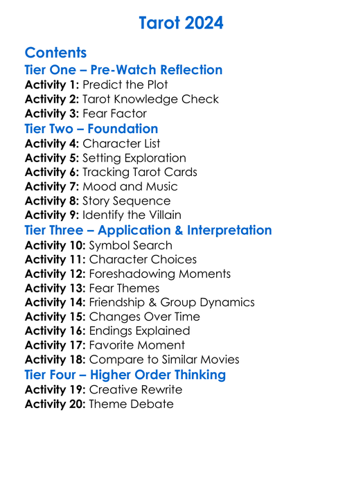 Tarot 2024 Worksheet Activity Booklet