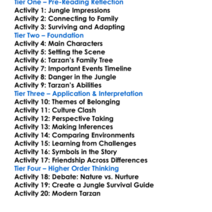 Tarzan Edgar Rice Burroughs Worksheet Activity Booklet