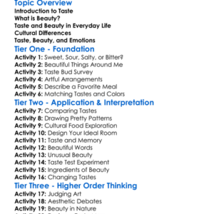 Taste And Beauty Worksheet Activity Booklet