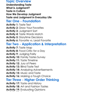 Taste And Judgment Worksheet Activity Booklet