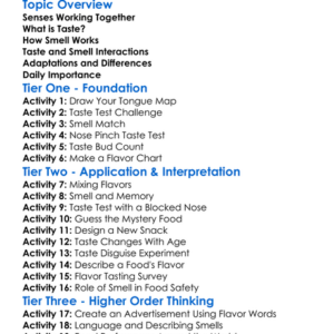 Taste And Smell Perception Worksheet Activity Booklet