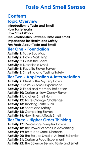 Taste And Smell Senses Worksheet Activity Booklet