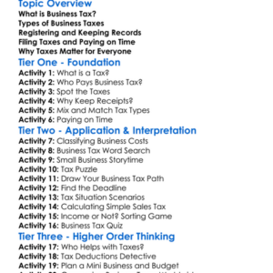 Tax Basics For Businesses Worksheet Activity Booklet