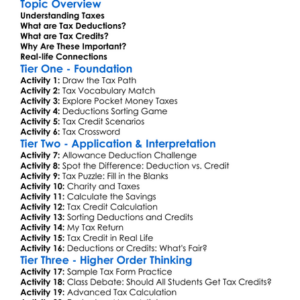 Tax Deductions And Credits Worksheet Activity Booklet
