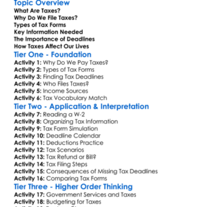 Tax Forms And Filing Basics Worksheet Activity Booklet