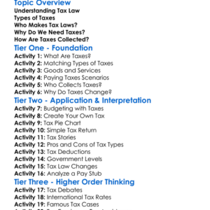 Tax Law Worksheet Activity Booklet