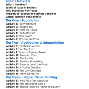 Taxation And Business Worksheet Activity Booklet