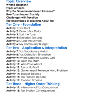 Taxation And Government Revenue Worksheet Activity Booklet