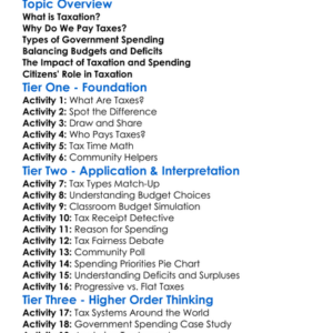 Taxation And Government Spending Worksheet Activity Booklet