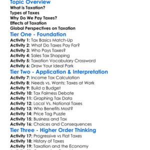 Taxation And Its Effects Worksheet Activity Booklet