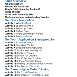 Taxation And Public Spending Worksheet Activity Booklet