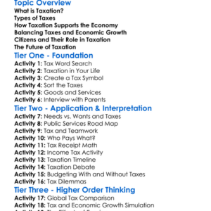 Taxation And The Economy Worksheet Activity Booklet