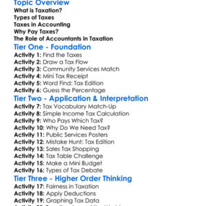 Taxation Basics In Accounting Worksheet Activity Booklet