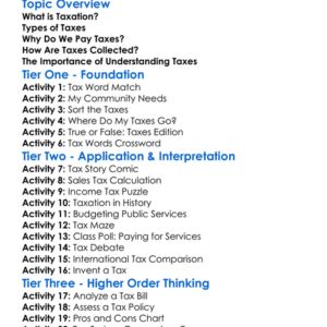 Taxation Basics Worksheet Activity Booklet
