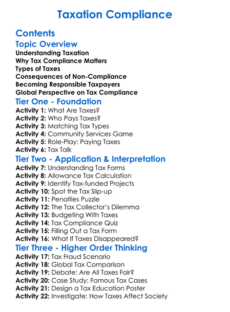 Taxation Compliance Worksheet Activity Booklet