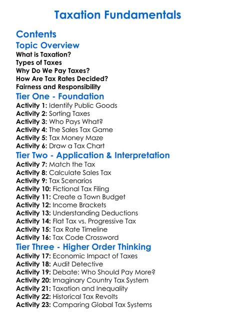 Taxation Fundamentals Worksheet Activity Booklet