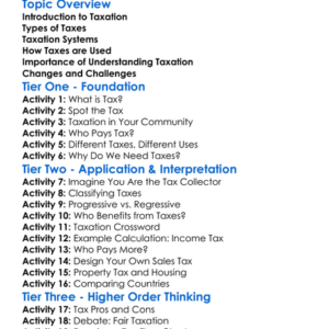 Taxation Types And Systems Worksheet Activity Booklet