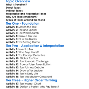 Taxation Types Worksheet Activity Booklet