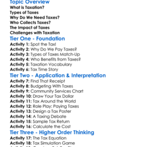 Taxation Worksheet Activity Booklet