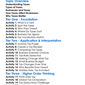 Taxes And Business Worksheet Activity Booklet