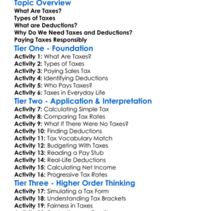 Taxes And Deductions Worksheet Activity Booklet