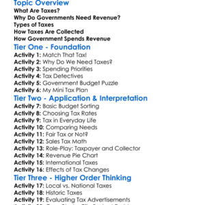 Taxes And Government Revenue Worksheet Activity Booklet