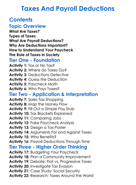 Taxes And Payroll Deductions Worksheet Activity Booklet