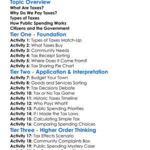 Taxes And Public Spending Worksheet Activity Booklet