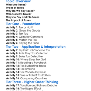 Taxes And Tax Basics Worksheet Activity Booklet