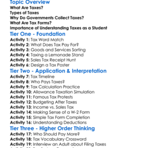 Taxes And Tax Forms Worksheet Activity Booklet