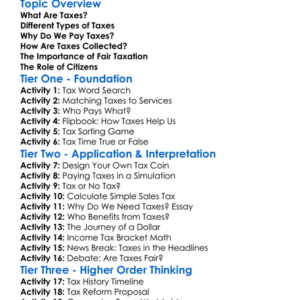 Taxes And Taxation Basics Worksheet Activity Booklet