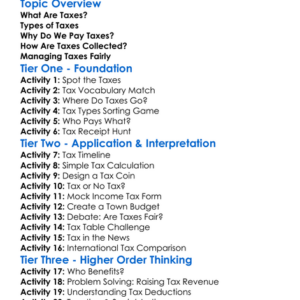 Taxes And Taxation Worksheet Activity Booklet