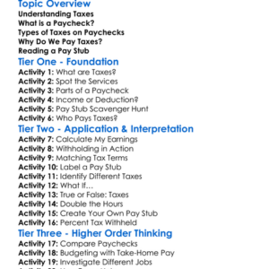 Taxes And Understanding Paychecks Worksheet Activity Booklet